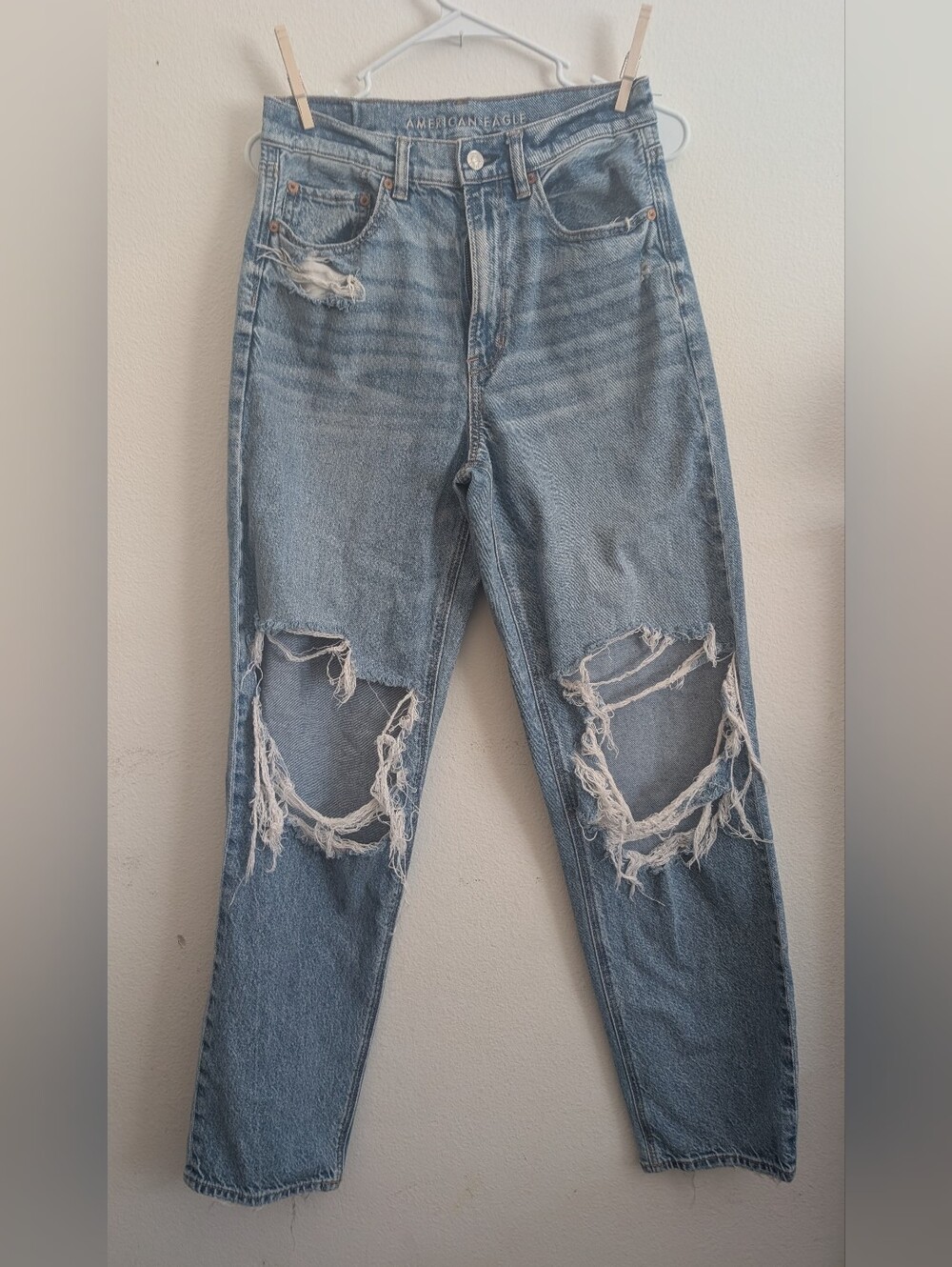 American Eagle Outfitters Distressed Light Blue Straight-Leg Jeans